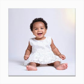 Beaming Infant Grinning Widely Seated In A Softly Lit Studio Space Pastel Colored Backdrop Offers (7) Canvas Print