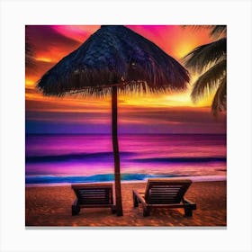 Sunset Beach Chairs Canvas Print