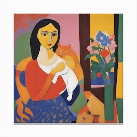Woman With A Cat Matisse Style 1 Canvas Print
