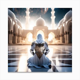 Muslim Man Sitting In Front Of Mosque Canvas Print