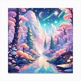 A Fantasy Forest With Twinkling Stars In Pastel Tone Square Composition 116 Canvas Print