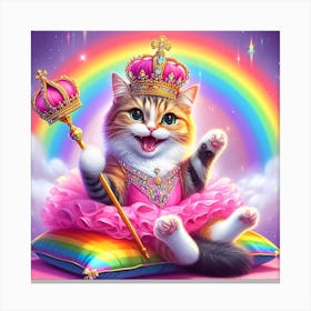 Princess Cat at Pillow and Rainbow Canvas Print