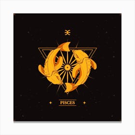 Zodiac Sign Pisces,Pisces Radiance: Hand-Drawn Golden Logo Canvas Print