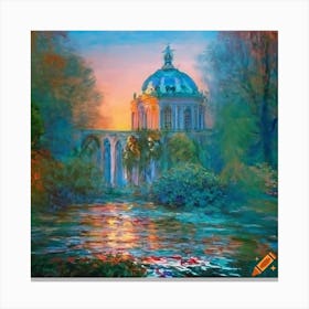 Craiyon 221403 Monet Viktorian Garden Balcony In Pond And Rococo Cathedral Window Window High Trees Canvas Print