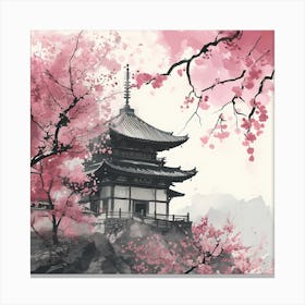 Japanese Temple Under Sakura Canvas Print