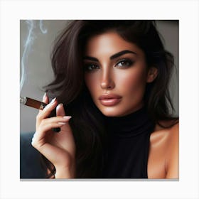 Beautiful Woman Smoking A Cigar Canvas Print