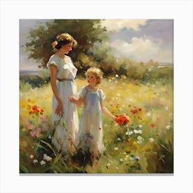 Loving Mother And Daughter In The Meadow Canvas Print