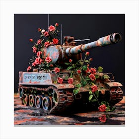 Tiger Tank With Roses Canvas Print