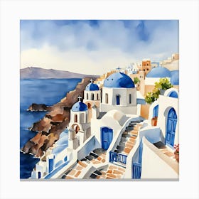 Santorini Greece Watercolor 3 Canvas Print