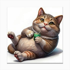 Fat Cat Drinking Juice Canvas Print