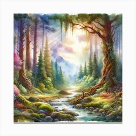Fairy Forest Watercolor Painting Canvas Print
