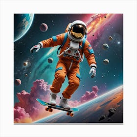 Astronaut Skateboarding In Space 5 Canvas Print