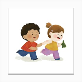 Two Children Running 1 Canvas Print