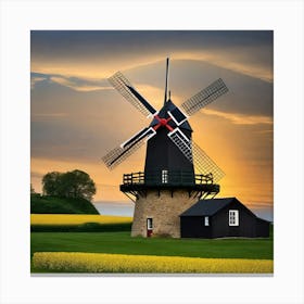 Windmill At Sunset Canvas Print