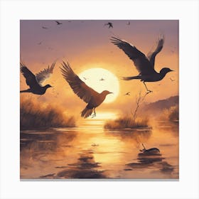 Crows At Sunset Canvas Print