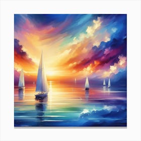 Sailboats At Sunset 6 Canvas Print
