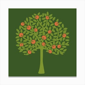 ORANGERIE Tropical Citrus Fruit Tree Botanical in Vintage 1970s Avocado Green and Burnt Orange on Olive Green Canvas Print