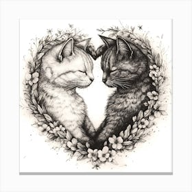 Delicate Ink Drawing of Cats Love Heart 11 Canvas Print