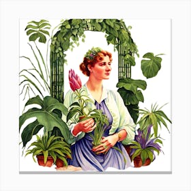 Woman with Plants in Front of Archway Canvas Print