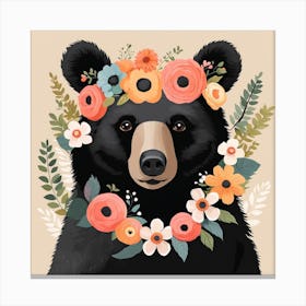 Floral Baby Black Bear Nursery Illustration (28) Canvas Print