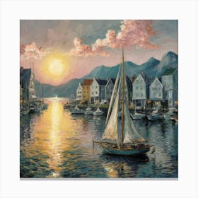 Sailboats At Sunset Canvas Print