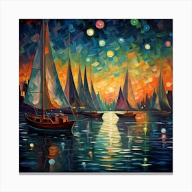 Sailboats At Night Canvas Print