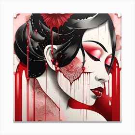 Geisha Japanese Textured Monohromatic 2 Canvas Print