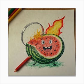 Watermelon On Fire Canvas Print