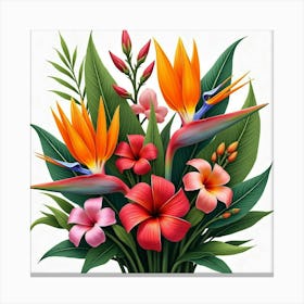 A Vibrant Bouquet Of Tropical Flowers Including Heliconias And Bird Of Paradise 5 Canvas Print