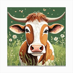 Art Of Cute Cow In The Green Land Canvas Print