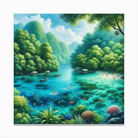 Tropical Snorkeling Wall Print Art A Tranquil And Inviting Scene Capturing The Beauty Of A Tropical Swimming Paradise, Perfect For Adding A Touch Of Summer And Adventure To Any Space Canvas Print