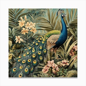 Peacock In The Jungle 8 Canvas Print