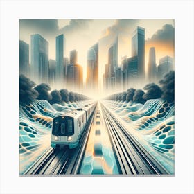 Futuristic Train And City Skyline Canvas Print