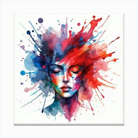 Woman With Watercolor Splashes Canvas Print