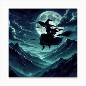 Witch Flying In The Night Sky Canvas Print