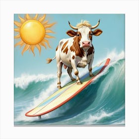 Cow On Surfboard 2 Canvas Print