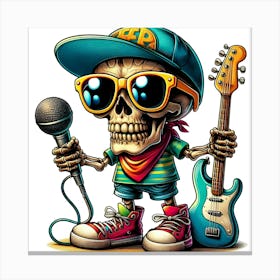 Cartoon Skeleton With Guitar And Microphone Canvas Print