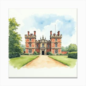 Watercolor Painting Of The Burghley House In Lincolnshire, Capturing Its Grand Architecture And Scenic Beauty Canvas Print