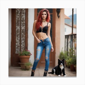 Beautiful Woman With Dog Canvas Print