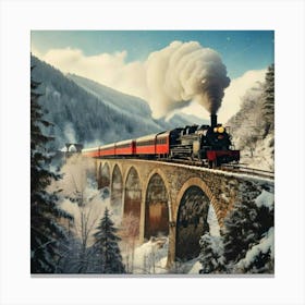 Firefly Vintage Winter Travel Poster Of A Steam Train On A Snowy Viaduct 79446 (2) Canvas Print