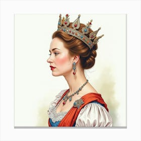 Stunning Watercolor Painting Of Queen Elizabeth I, With Majestic Flair 1 Canvas Print