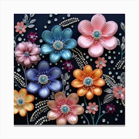 Flowers On A Black Background Canvas Print