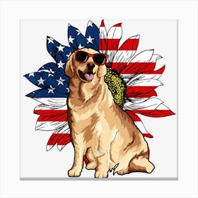 Trending Golden Retriever Sunflower American Flag 4th Canvas Print