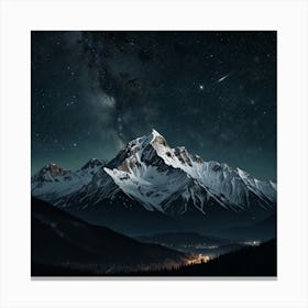 A Majestic Mountain Range With Snow Capped Peaks And A Clear, Starry Night Sky 2 Canvas Print