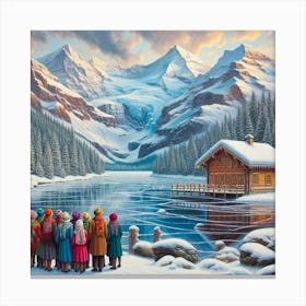 Cabin In The Snow with alpp mountains Switzerland Canvas Print