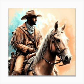 Afro American Cowboy On A Horse Color Drawing Canvas Print