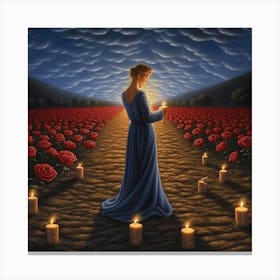 Woman In A Field Of Roses Canvas Print