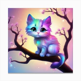 Cute Kitten On A Tree Branch 2 Canvas Print