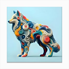 A Wolf, Minimalistic Colorful Organic Forms, Energy, Assembled, Layered, Depth, Alive Vibrant, 3d, Abstract, On A Light Blue Background 4 (1) Canvas Print