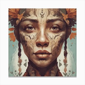 Folk Face Illustration Art Print 2 Canvas Print